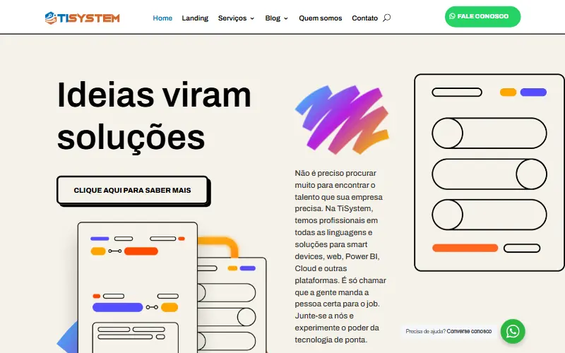 Página inicial do site da TiSystem